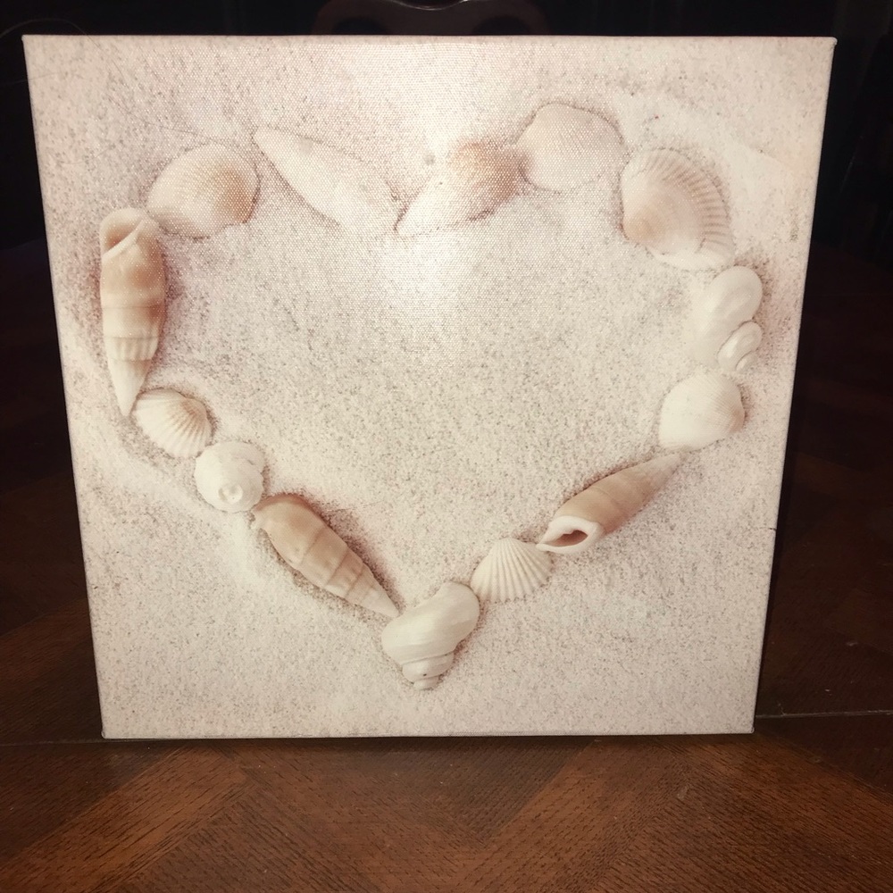 A frame with a picture of heart on shells 12x 12x 12x 12.